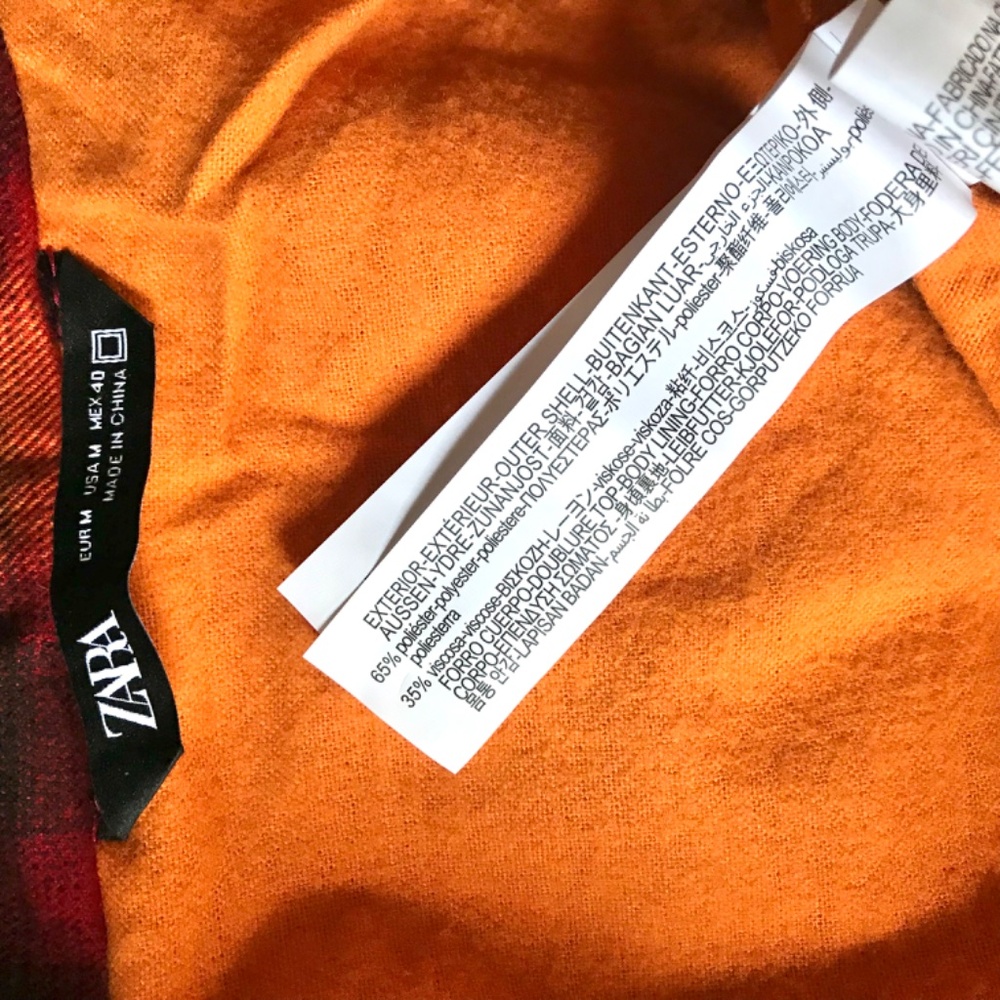 Zara Jacket Mens Plaid Puffer Flannel Orange Black, Red, Street Wear Y2K M - Picture 13 of 13